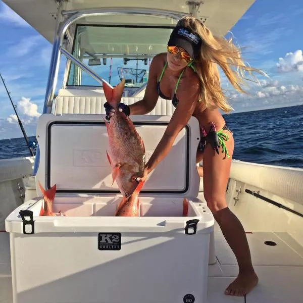 Blondes in bikinis in the fishing