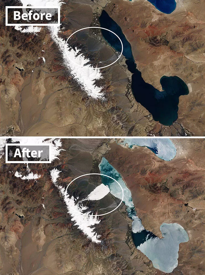 La nasa montre le changement climatique - #7 Avalanche au Tibet