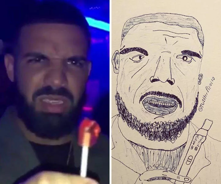 Des portraits de celebrites au stylo - #22 Drake