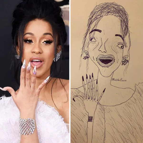 Des portraits de celebrites au stylo - #5 Cardi B