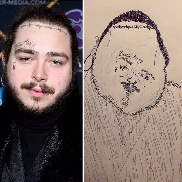 Des portraits de celebrites au stylo - #7 Post Malone