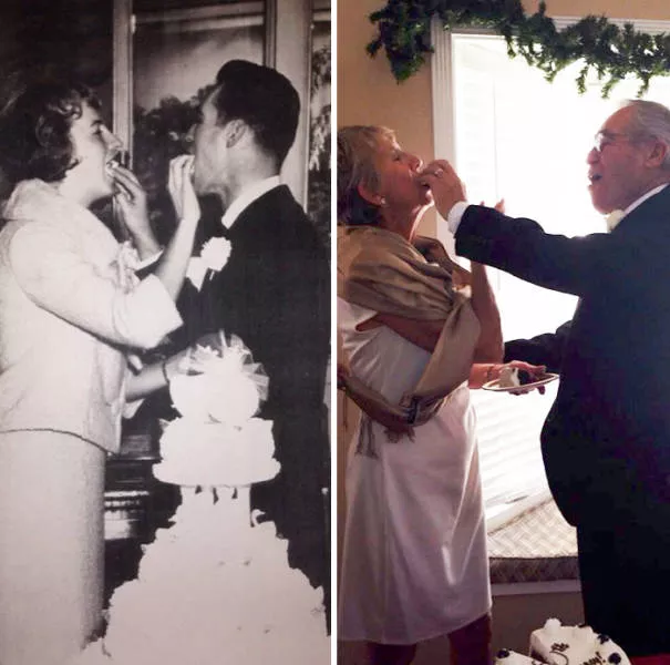They recreated their old love photos
