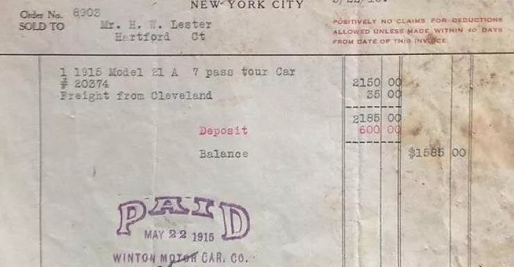 Things that will fascinate you - #27 A 101-year-old receipt for a 1915 Model A car