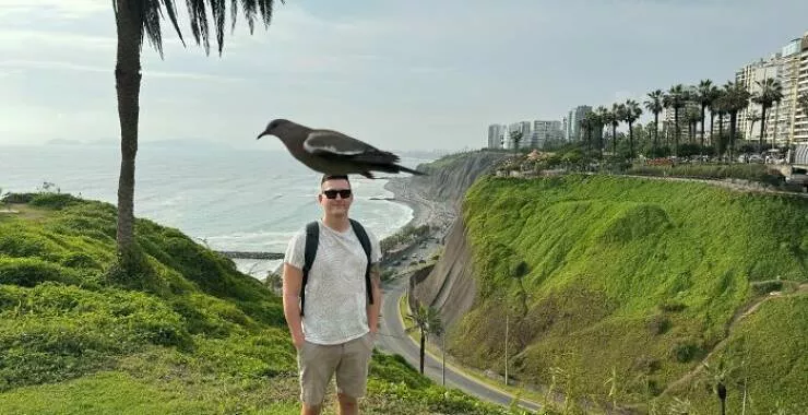 Doubles regards enchantes des moments qui exigent un deuxieme coup doeil - #13 Un oiseau est passé pendant une photo. Maintenant, cela ressemble à un oiseau géant posé sur ma tête