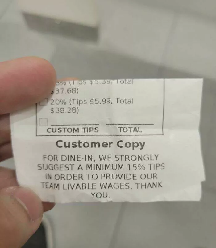 Tipping transformation images advocating an end to gratuity culture - #17 In order to provide our team livable wages, anyone notice an increase in messaging that makes customers feel guilty for not tipping?