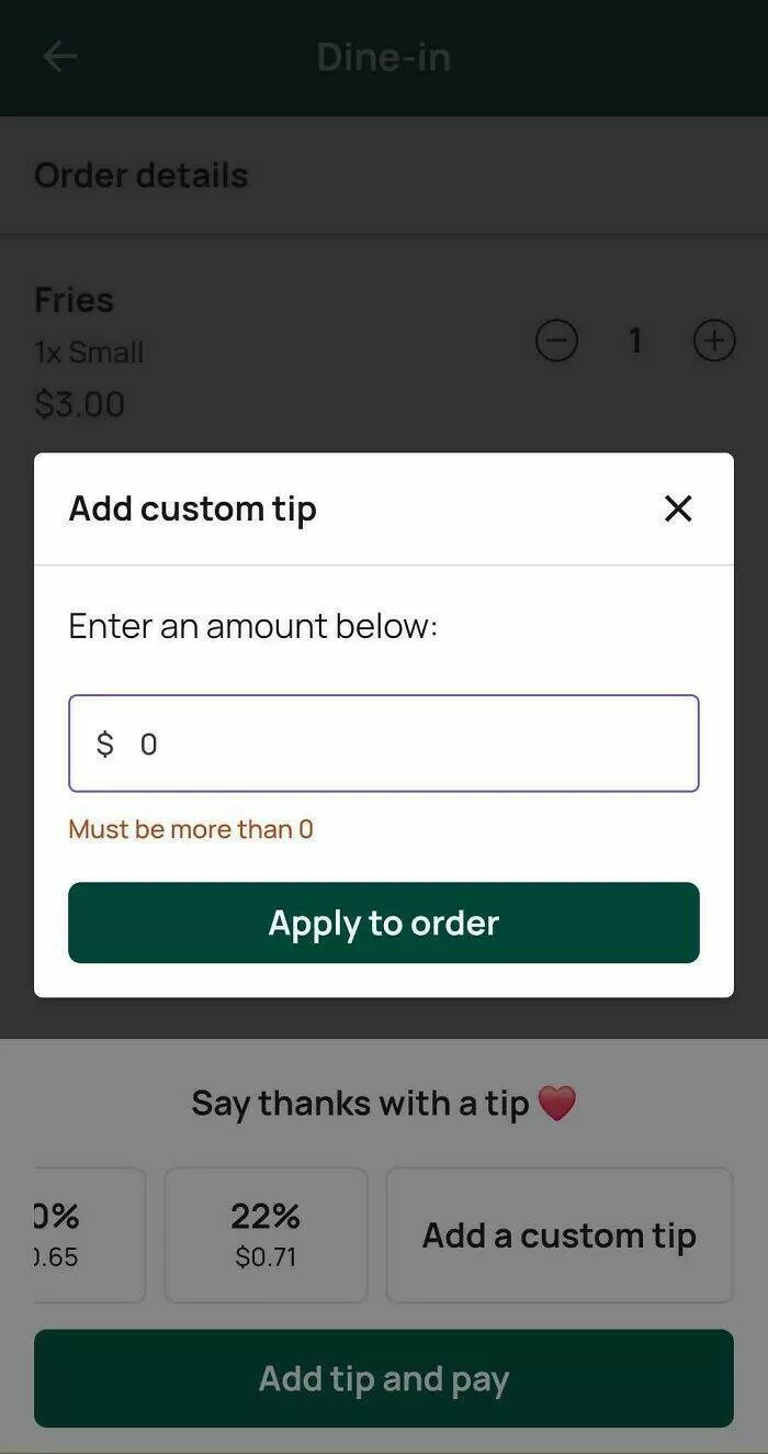 Tipping transformation images advocating an end to gratuity culture - #20 Mandatory tipping. Prepopulated tips of 18, 20, and 22%, and custom doesn't allow 0. This was a food hall with no servers. You pick up your food