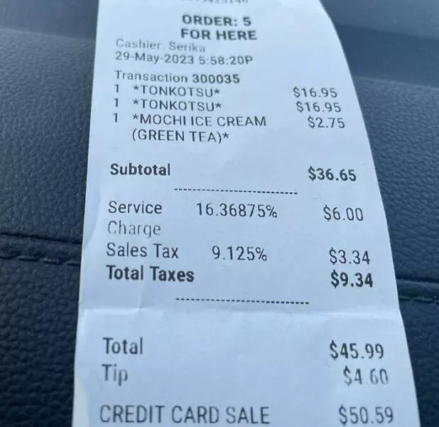 Tipping transformation images advocating an end to gratuity culture - #23 Asking for tips on top of 16% service fee.
