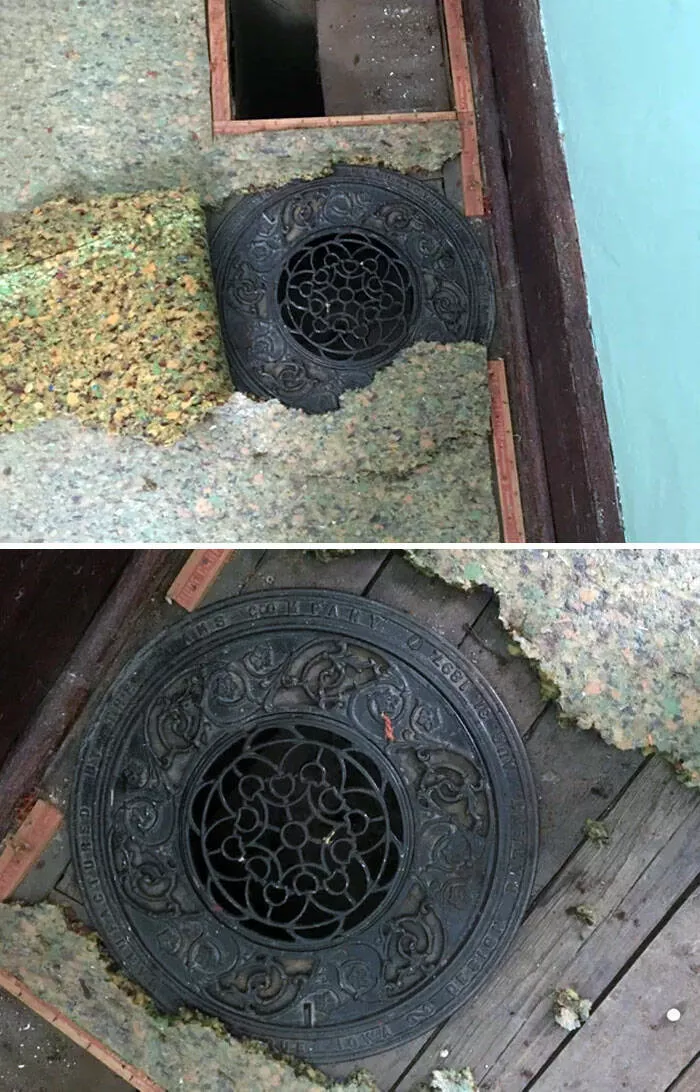 Decouvertes surprenantes a la maison des tresors inattendus qui ont etonne les residents - #11 Nous sommes tombés sur une belle vieille grille de ventilation en fonte, d'origine dans notre ferme de 1897 Decouvertes surprenantes a la maison des tresors inattendus qui ont etonne les residents - #11 Nous sommes tombés sur une belle vieille grille de ventilation en fonte, d'origine dans notre ferme de 1897