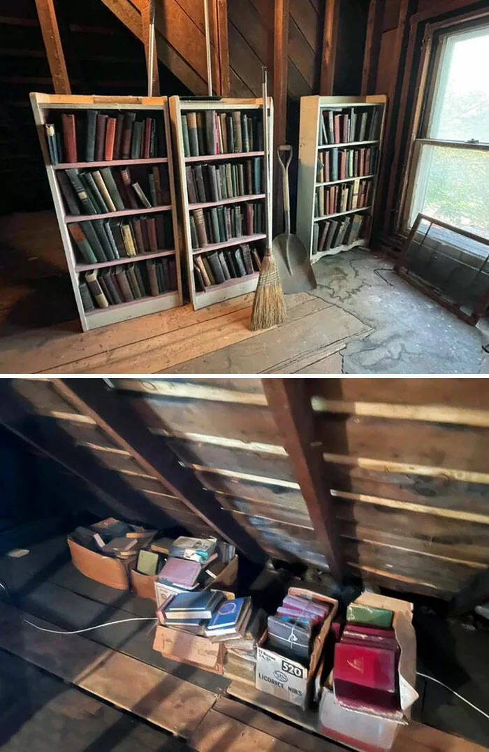 Surprising finds at home unintentional discoveries that stunned residents - #14 Upon moving into our new 1912 foursquare house, we discovered hundreds of old books in the attic