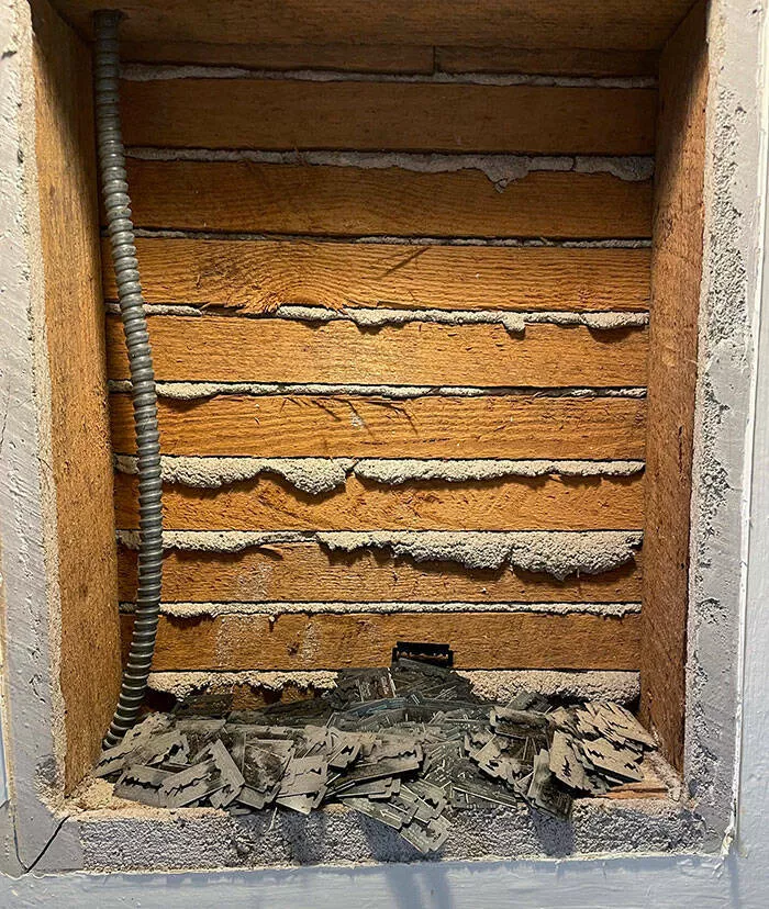 Decouvertes surprenantes a la maison des tresors inattendus qui ont etonne les residents - #46 J'ai trouvé quelques livres de rasoirs dans mon mur. Apparemment, les anciens armoires à pharmacie ont une fente pour la disposition