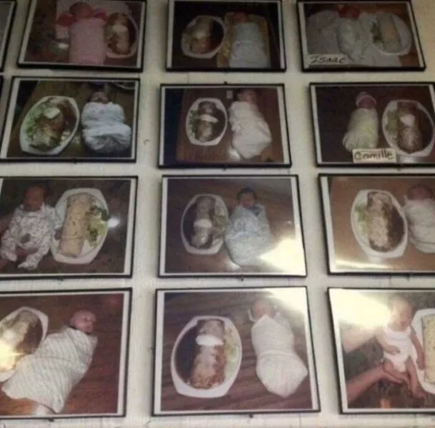 Enigmatic visuals unsettling images for a haunting experience - #6 This Mexican Restaurant Uses Babies for Scale to Compare the Size of Its Burritos.