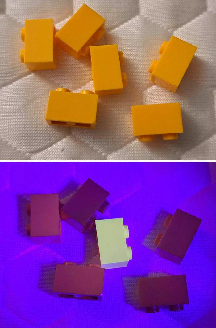 Perspectives deconcertantes photos de comparaison captivantes pour changer votre regard - #28 Ces briques LEGO sont de la même couleur... sauf sous une lumière noire