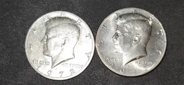 Subtle allure exploring the charm of mildly interesting moments - #29 A 1972 half dollar compared to a 2022 half dollar.