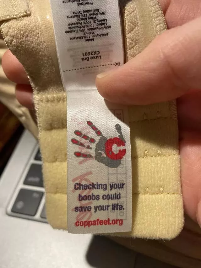 Subtle allure exploring the charm of mildly interesting moments - #32 My new bra has a breast cancer PSA in it.