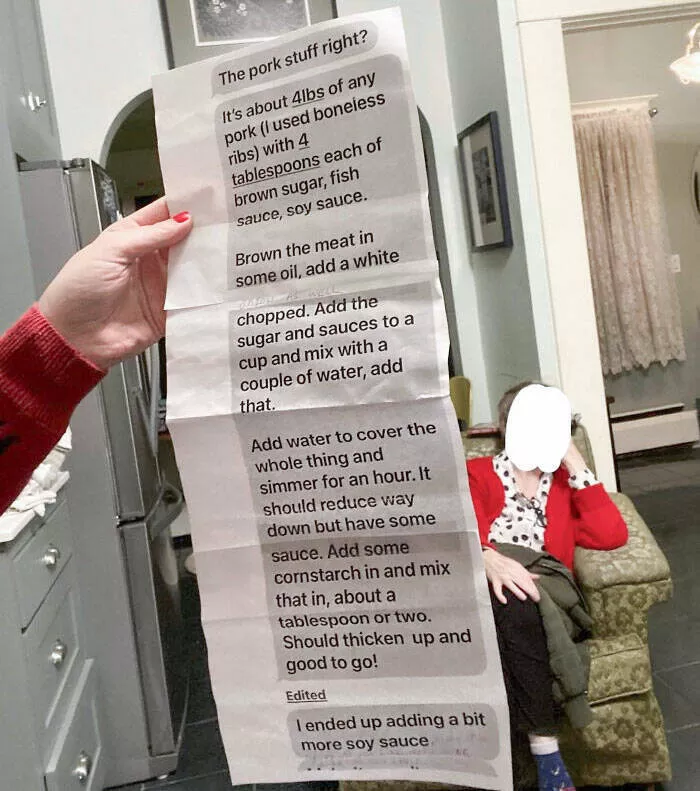 Navigating parenthood a guide to thriving in the digital age - #12 My Dad Printed Out A Text Conversation. My Mom Was Looking For A Recipe, So My Dad Texted My Brother And Printed Out The Response In This 170-Point Font