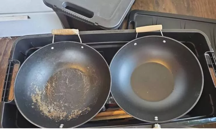 Transformations visuelles captivantes avant apres en images - #29 Un wok de cinq ans par rapport à une nouvelle version de la même marque :