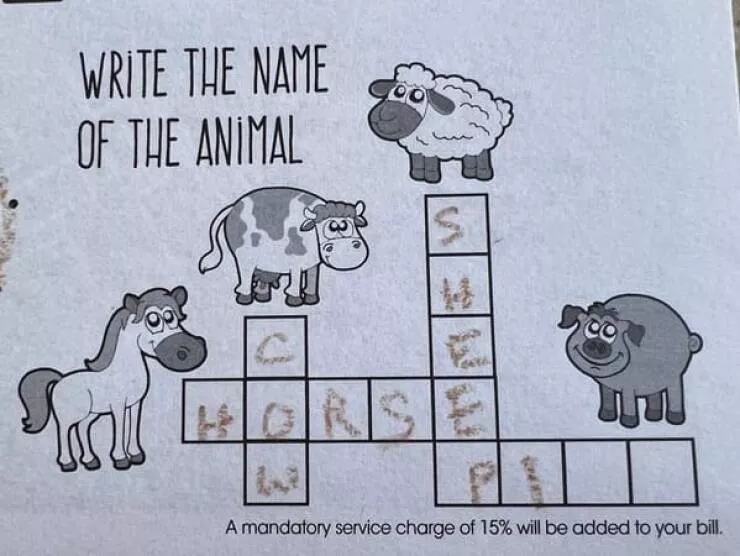 Annoying encounters moments that playfully aggravate - #7 This children's crossword puzzle at a restaurant.