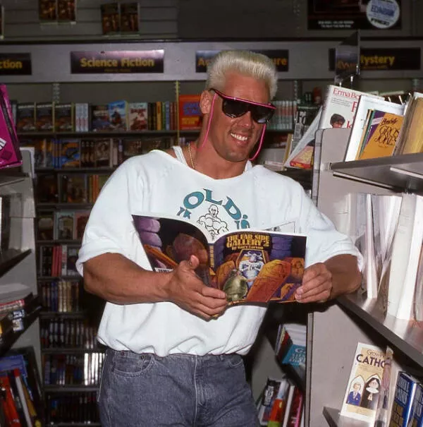 Nostalgic charm exploring the allure of vintage vibes - #1 Sting, the wrestler, engrossed in a Far Side book during the 1980s Nostalgic charm exploring the allure of vintage vibes - #1 Sting, the wrestler, engrossed in a Far Side book during the 1980s