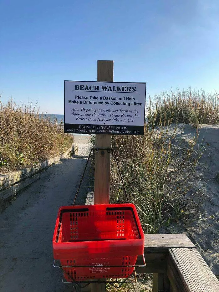 Intriguing discoveries subtly surprising finds that captivate - #28 Beach equipped with baskets for people to assist in cleaning up