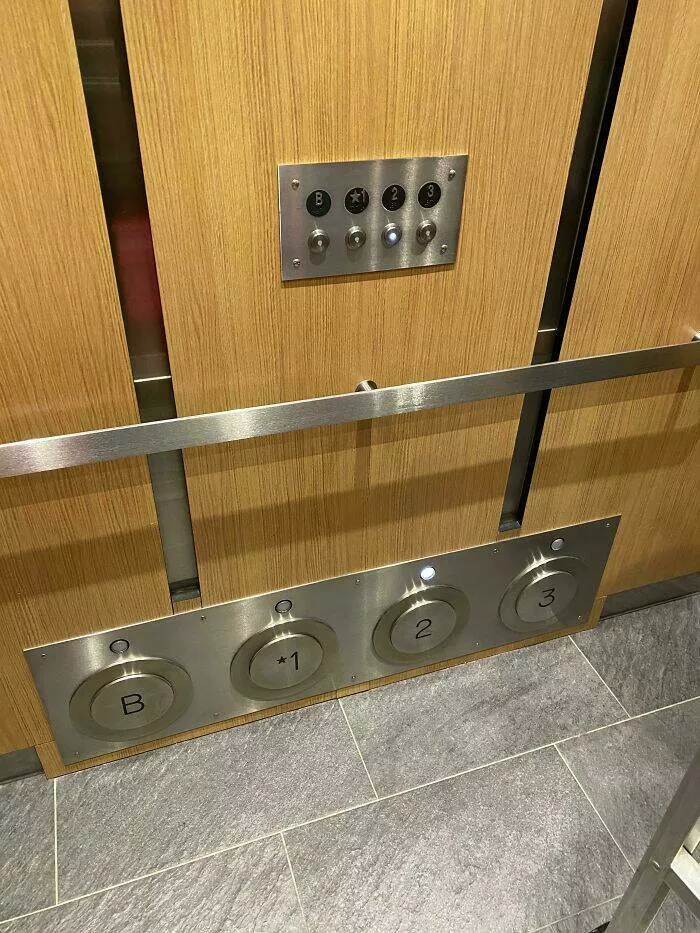 Intriguing discoveries subtly surprising finds that captivate - #35 An elevator featuring oversized buttons that can be pushed with your feet