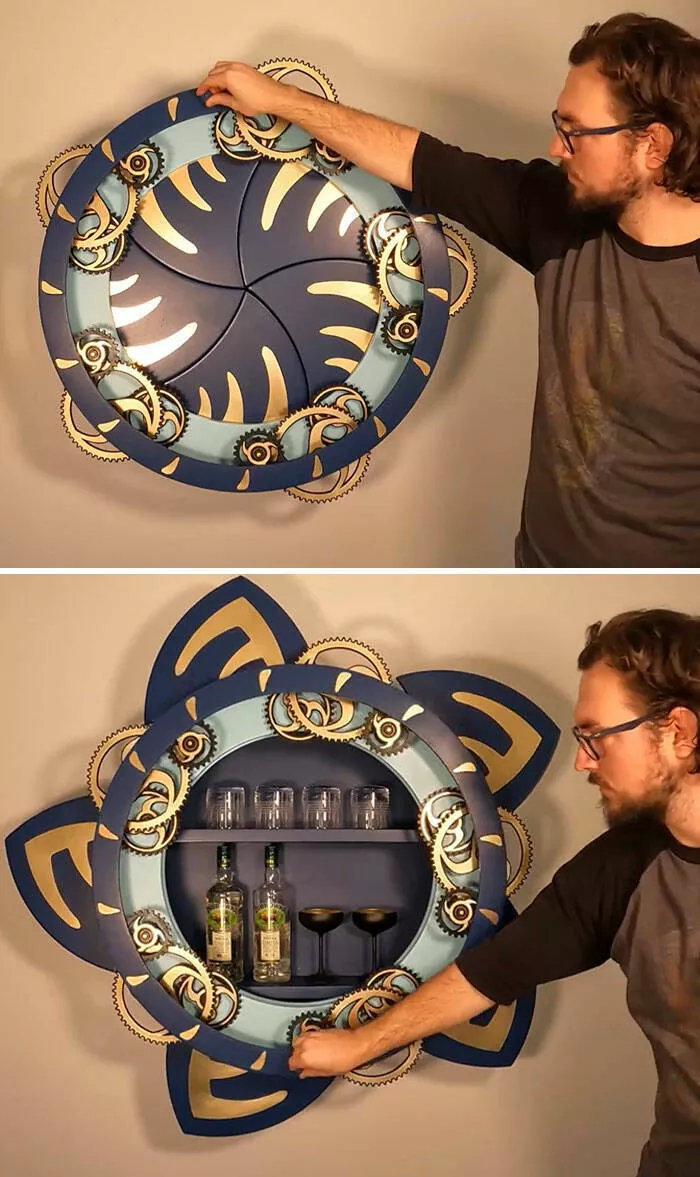 Artisans du bois elever lartisanat au rang dart - #21 J'ai construit cette armoire à iris mécanique en utilisant du bois, du laiton et des impressions 3D. Il y a plus de 100 pièces, 30 roulements et 16 axes de rotation dans ce design