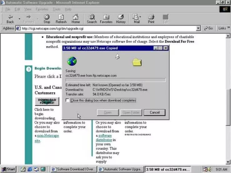 Photos de notre incroyable voyage technologique - #8 Téléchargement du navigateur Netscape