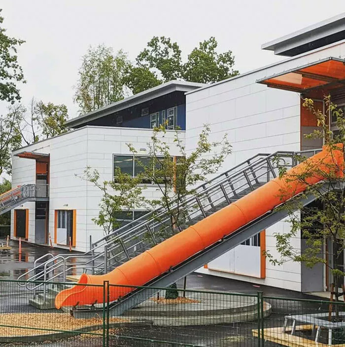 Captivating scenes from school and university life - #9 This School in Vancouver, BC (Canada) Installed a Slide for Kids to Use Instead of Stairs