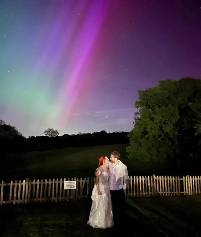 Lucky breaks unforgettable photos of serendipitous moments - #19 Blessed to Witness the Aurora Borealis in South England on My Wedding Night