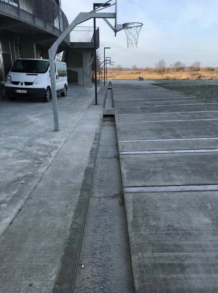 Design fails when creativity misses the mark - #1 These basketball hoops placed right behind dips in the ground, perfect for twisted ankles