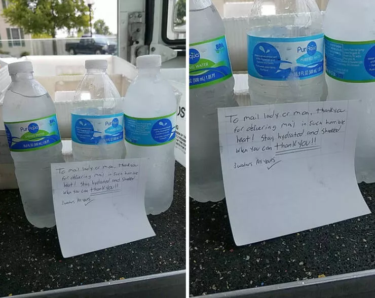 Capturing this summers extreme temperatures - #13 One of my favorite customers always greets me with cold water during this heat.