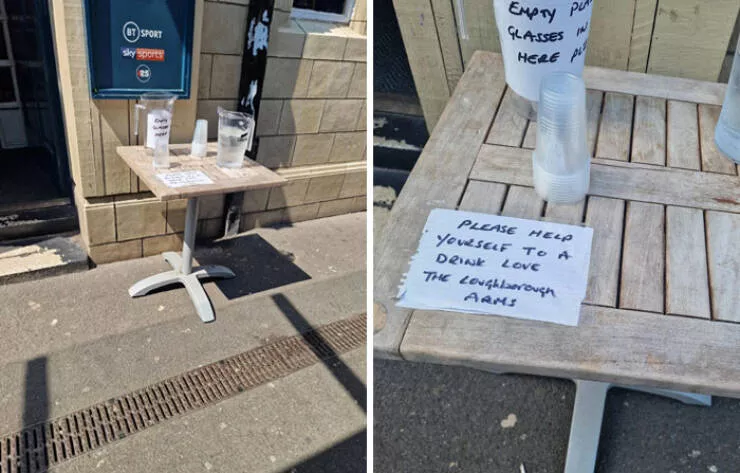 Capturing this summers extreme temperatures - #27 A pub in Loughborough handing out free ice water during a UK heatwave.
