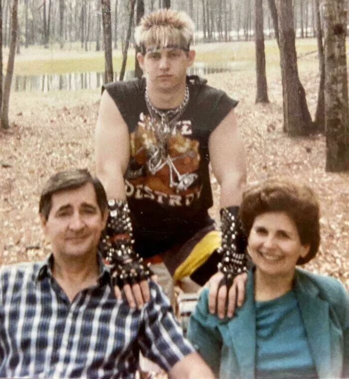 Cringeworthy yet hilarious vintage photos that will make you laugh - #33 My Poor Parents... Being Nice to Me Back in 1987 During My Billy Idol Skateboarding Phase