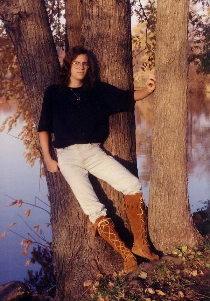 Cringeworthy yet hilarious vintage photos that will make you laugh - #39 1993 Senior Pic. I Wore Those Boots to High School the Entire Year. Iowa Winter and All