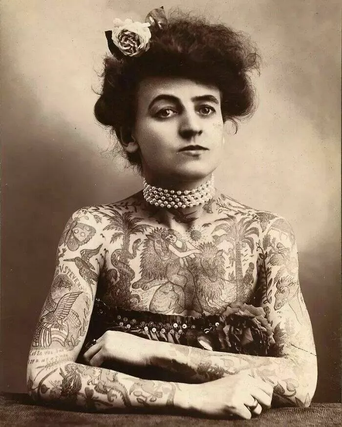 Unveiling hidden histories rare photos that tell untold stories - #11 Maud Wagner, widely believed to be the first female professional tattoo artist in the US, 1907