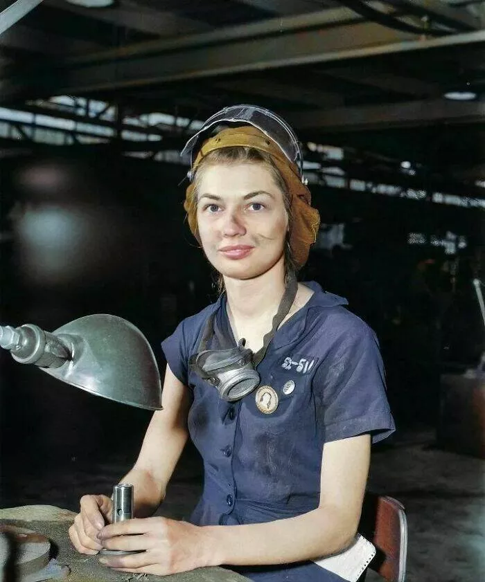Unveiling hidden histories rare photos that tell untold stories - #22 Eunice Hancock, A 21-Year-Old Woman, Operates A Compressed-Air Grinder In A Midwest Aircraft Plant During W-W-II. August 1942