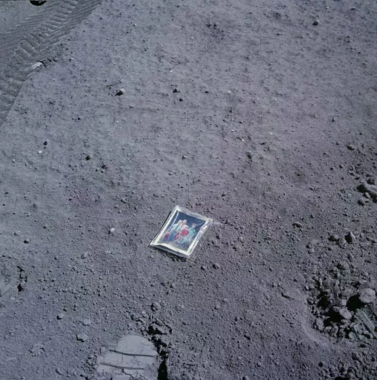 Awe inspiring space images that will leave you speechless - #13 In 1972, astronaut Charles Duke left a family photo on the Moon’s surface, and it has remained there ever since:
