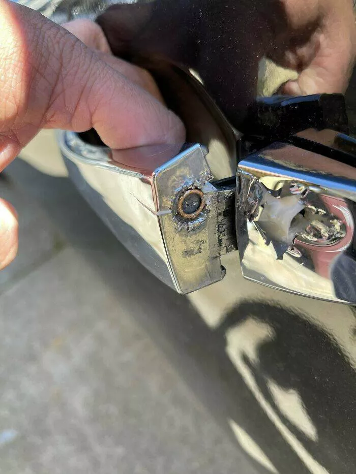Amazing photos of unbelievably rare coincidences - #30 A Stray Bullet Hit My Door Handle