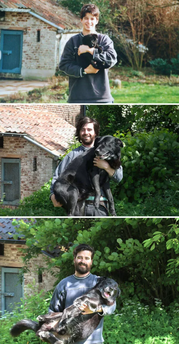Adorable photos of pets growing up alongside their humans - #24 10 and 15 Years Later: My old pal is still going strong
