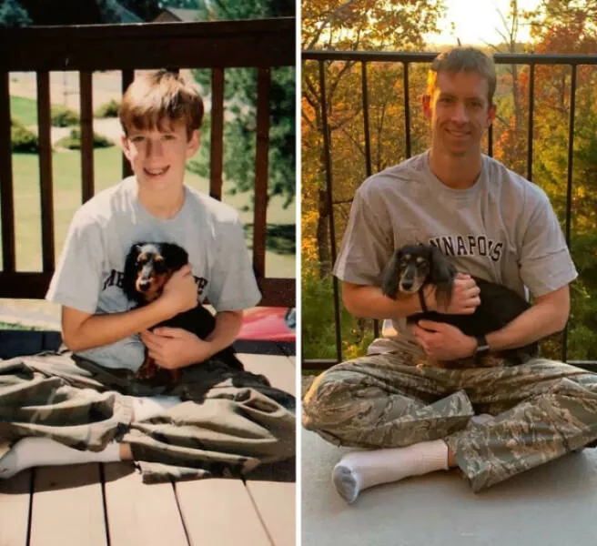 Adorable photos of pets growing up alongside their humans - #25 7 Years Later with Dodger the Doxie: Dodger is set to outlive the entire family