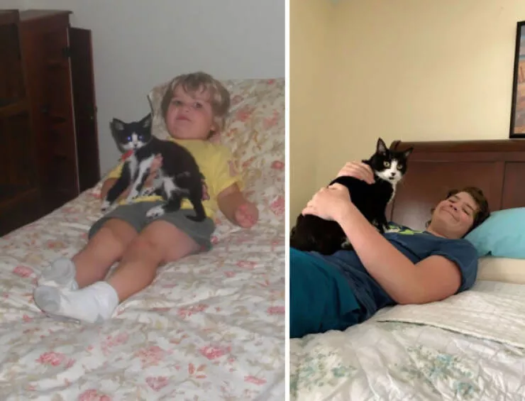 Photos attendrissantes danimaux grandissant avec leurs humains - #6 Une photo de mon chat et moi, 12 ans d'écart (2009 vs. 2021)