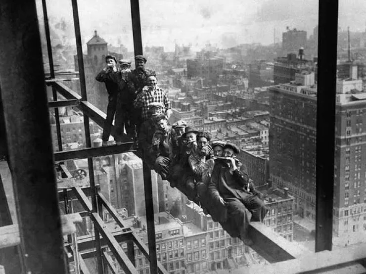 Intriguing images of historical construction projects - #25 Workers labor on a New York skyscraper, circa 1950.