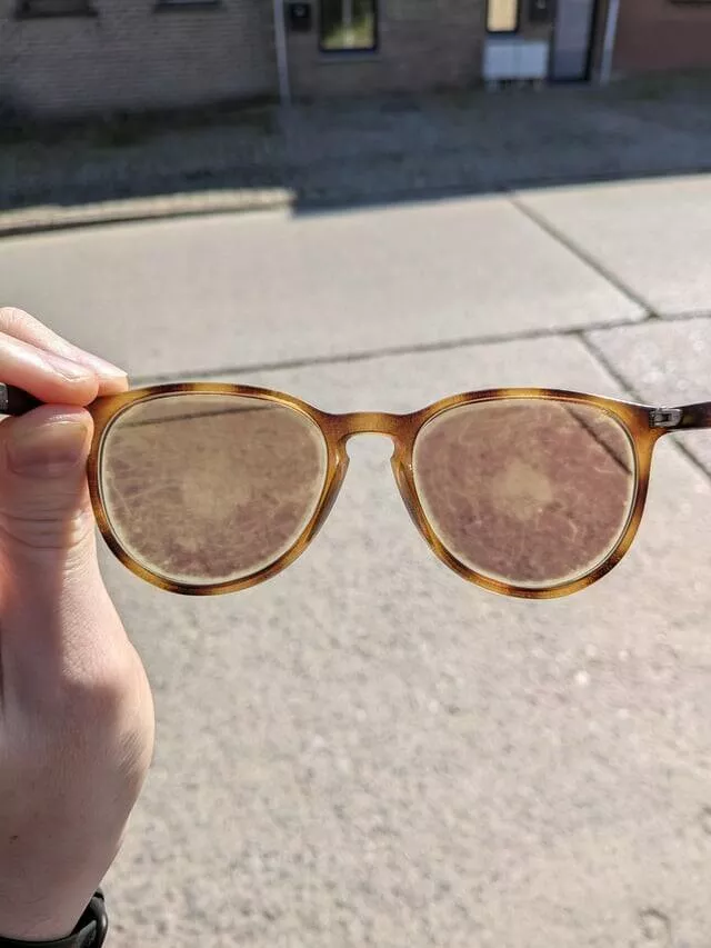 Intriguing photos that will instantly capture your attention - #19 My Photochromic Glasses Developed Hexagon-Shaped Holes After 10 Years