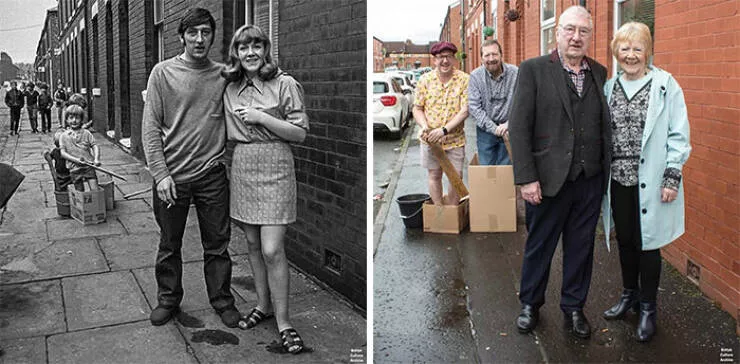 Fascinating moments in history captured in photos - #15 Then And Now: A Family Recreates A Photo From 1970 In Salford, England, 54 Years Later In 2024