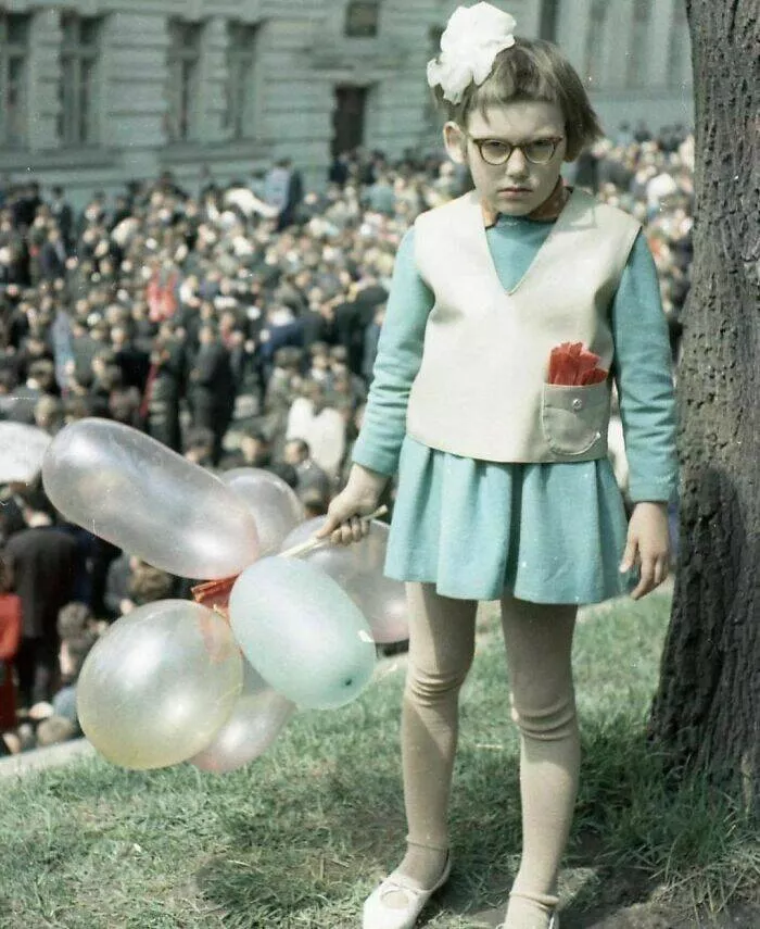 Fascinating moments in history captured in photos - #17 A Schoolgirl Captured At The 1968 May Day Protest In Lviv, Ukraine, By Photographer Pavliuk Ilya