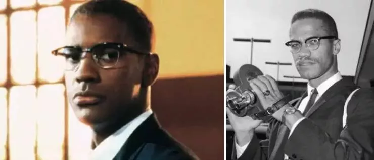 Les vraies personnes derriere les roles iconiques de la television et du cinema - #4 Denzel Washington interprète Malcolm X dans Malcolm X (1992).