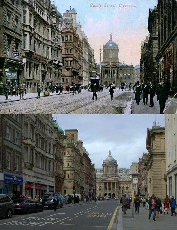 Stunning comparisons of cities through time - #1 Castle Street, Early 1900s Compared to 2019