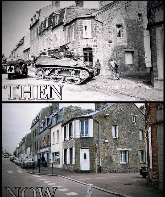 Stunning comparisons of cities through time - #10 Liberation of Coutances, Normandy 1944