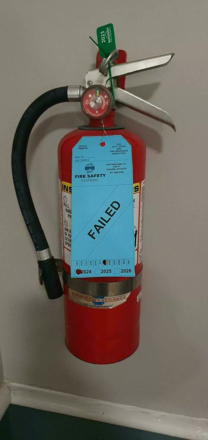 Apartment life struggles hilarious glimpses into shared living woes - #14 The only fire extinguisher in the hallway didn't pass inspection three months ago in Maryland, USA. Apartment life struggles hilarious glimpses into shared living woes - #14 The only fire extinguisher in the hallway didn't pass inspection three months ago in Maryland, USA.