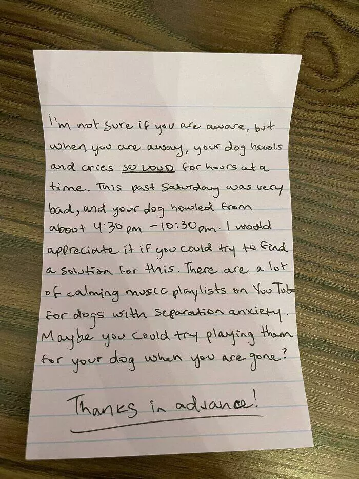 Apartment life struggles hilarious glimpses into shared living woes - #21 Am I being too harsh or not harsh enough by leaving this note on my neighbor's door?