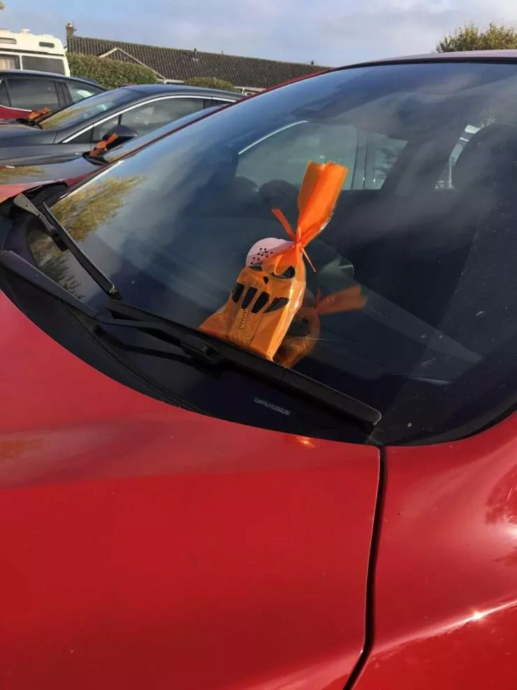 Intriguingly curious photos that ignite your interest - #2 Someone put candy on all the cars in the parking lot.